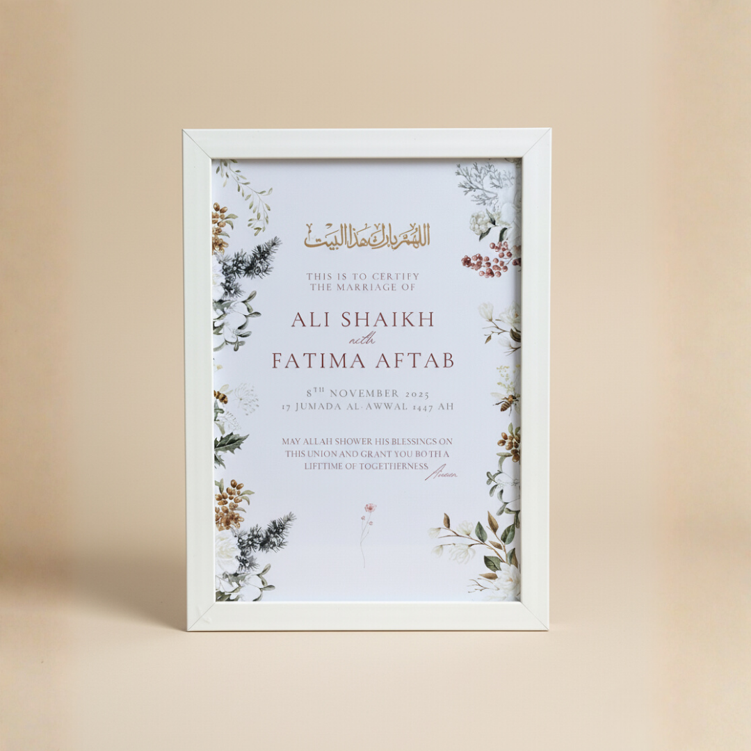 White Floral Wedding Memory Frame I Personalized