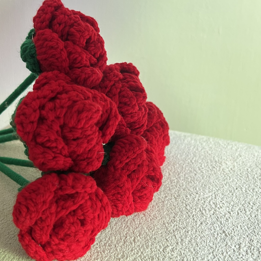 Romantic Red Crochet Roses | Handmade | Single Stem
