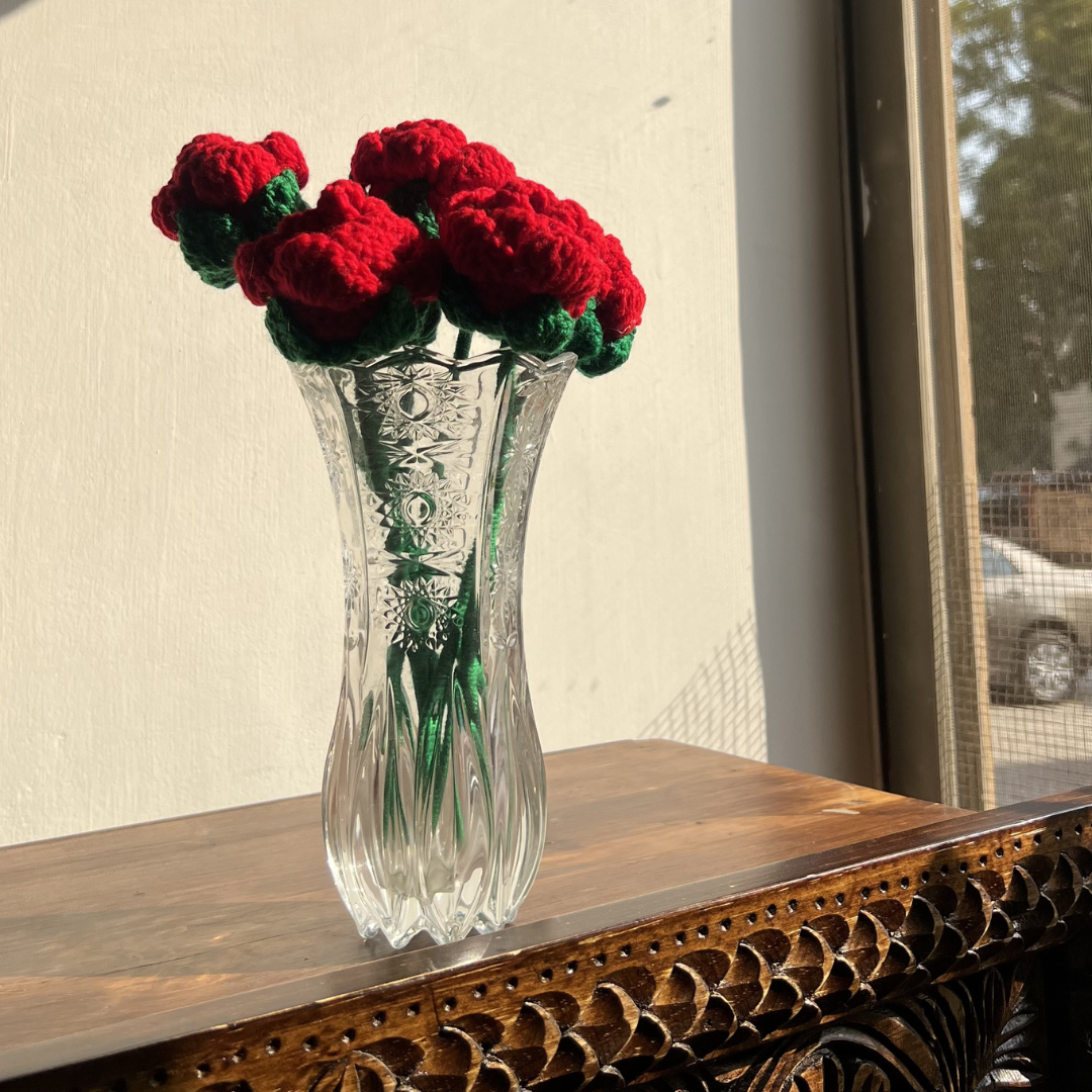 Romantic Red Crochet Roses | Handmade | Single Stem