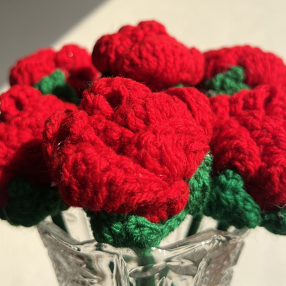 Romantic Red Crochet Roses | Handmade | Single Stem