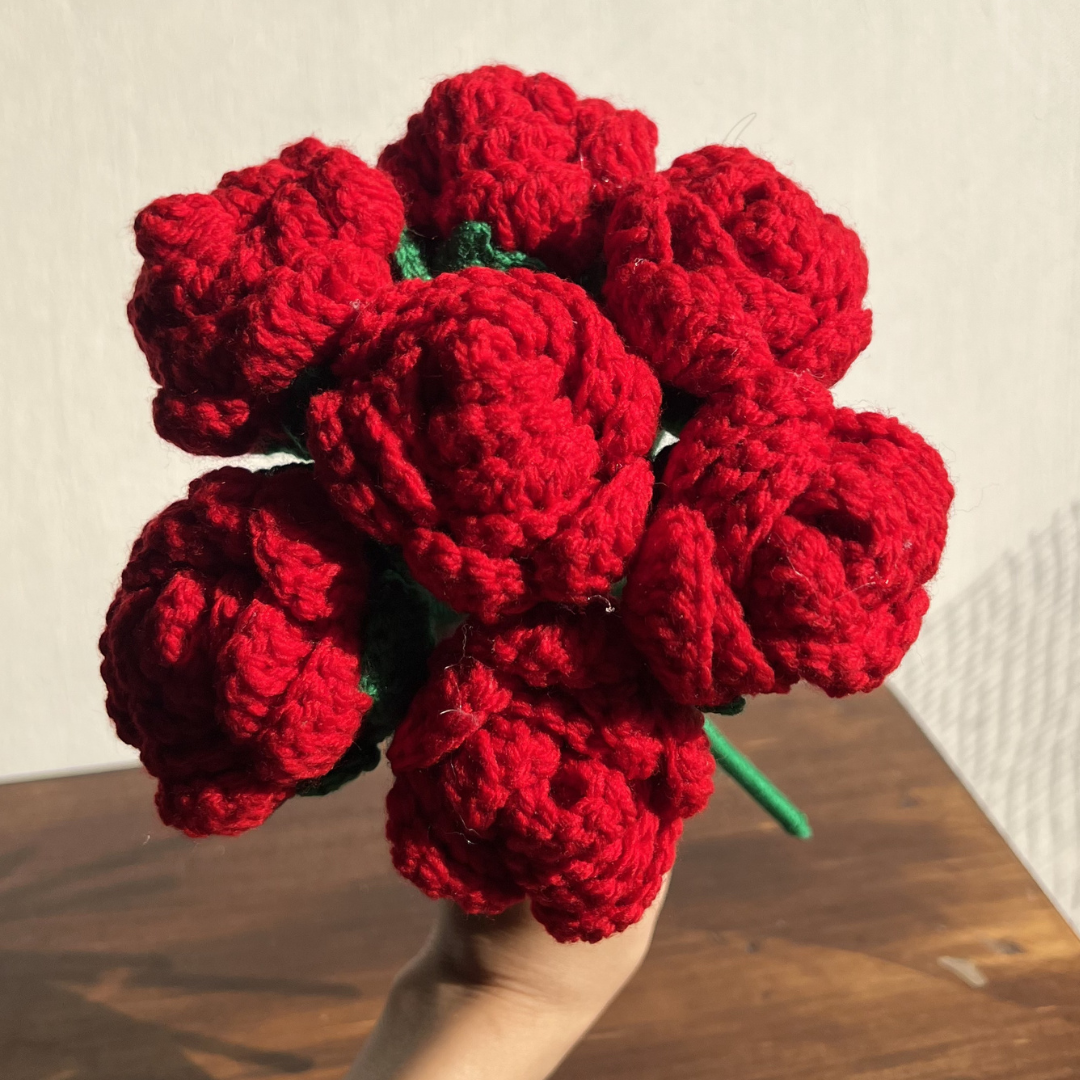 Romantic Red Crochet Roses | Handmade | Single Stem