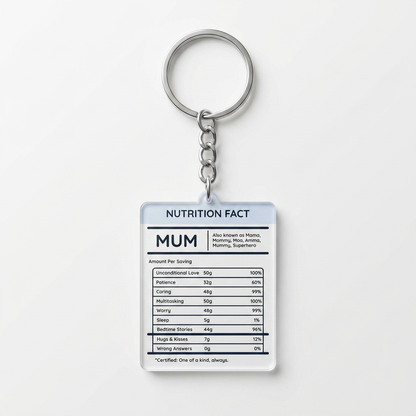 Mum Nutrition Facts Keychain I Mama's Favourite