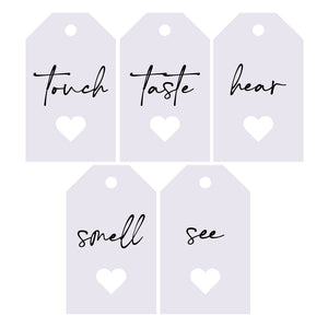 Five senses gift tags & cards  Five senses gift, Romantic gifts for him,  Gift tag cards