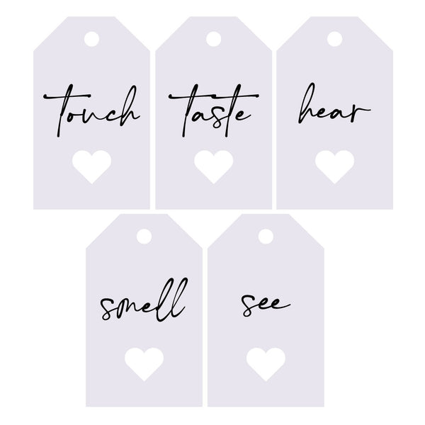 Five senses gift tags and card flat Royalty Free Vector